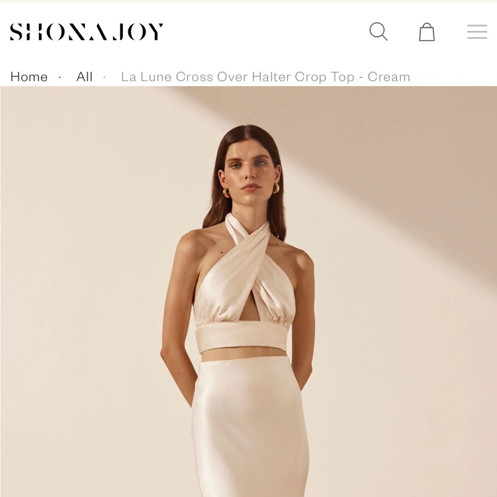 Shona Joy La Lune Cross Over Halter Crop Top - Cream